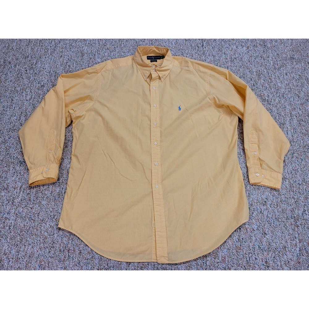 Ralph Lauren Shirt Mens 17.5 34/35 Yellow Gingham Button Down Yarmouth Cotton